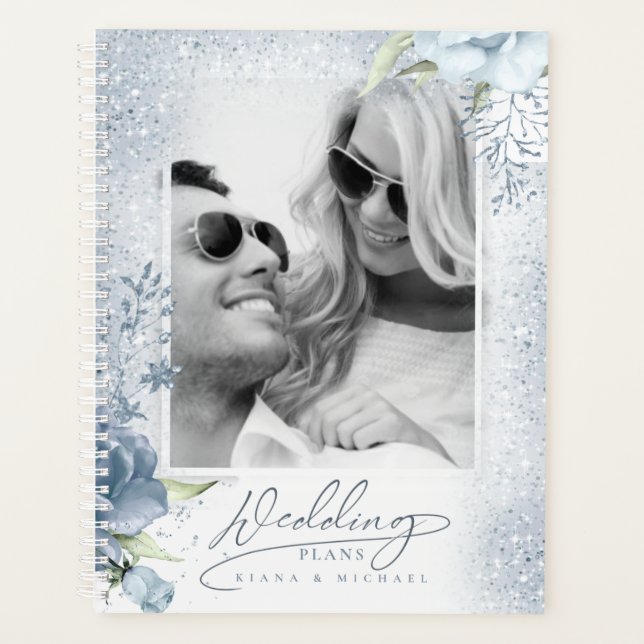 Floral Sparkles Wedding Dusty Blue ID889  Planner (Front)