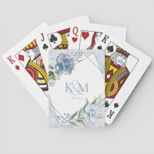 Floral Sparkles Wedding Initials Dusty Blue ID889 Playing Cards