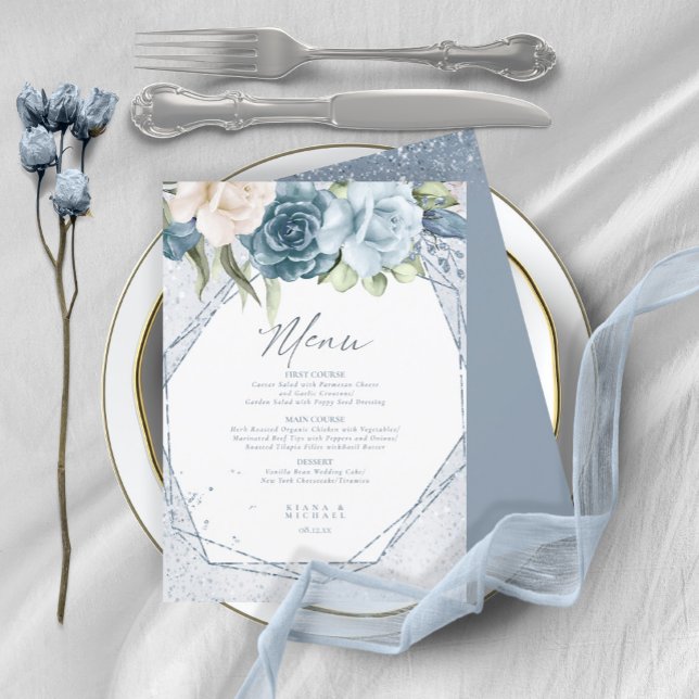 Floral Sparkles Wedding Menu3 Blue ID889 (Creator Uploaded)