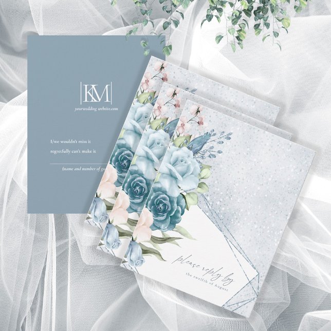 Floral Sparkles Wedding RSVP Dusty Blue ID889 (Creator Uploaded)