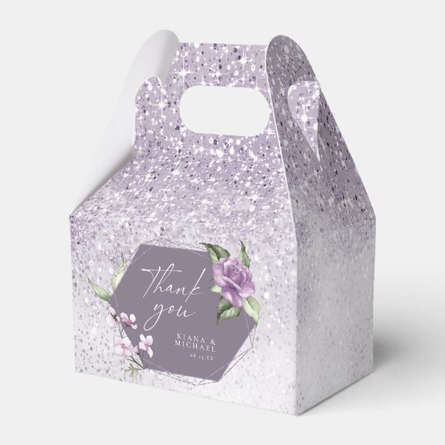 Floral Sparkles Wedding Thank You Mauve ID889 Favour Box (Front Side)