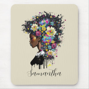 Floral Sparkling African American Woman Mouse Mat