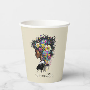 Floral Sparkling African American Woman Paper Cups