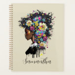 Floral Sparkling African American Woman Planner<br><div class="desc">This elegant and trendy design features a beautiful Afro-American girl with floral decorations in her hair. You can personalise it with your name written in elegant calligraphy. It is also a perfect gift for strong,  independant Afro-American women.</div>