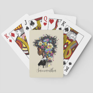 Floral Sparkling African American Woman Playing Cards