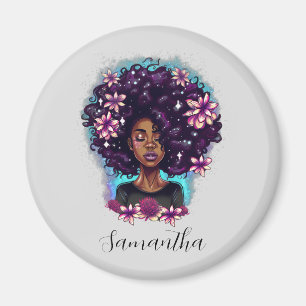 Floral Sparkling Afro Woman Magnet