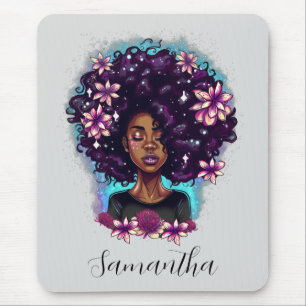 Floral Sparkling Afro Woman Mouse Mat