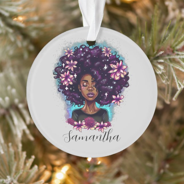 Floral Sparkling Afro Woman Ornament (Tree)