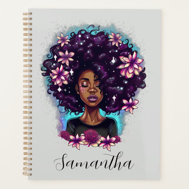 Floral Sparkling Afro Woman Planner (Front)