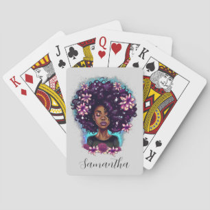Floral Sparkling Afro Woman Playing Cards