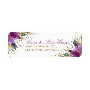 Floral Sparkling Amethyst Wedding Address Labels