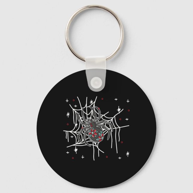 Floral Spider Web Lazy Halloween Costume Cute  Key Ring (Front)