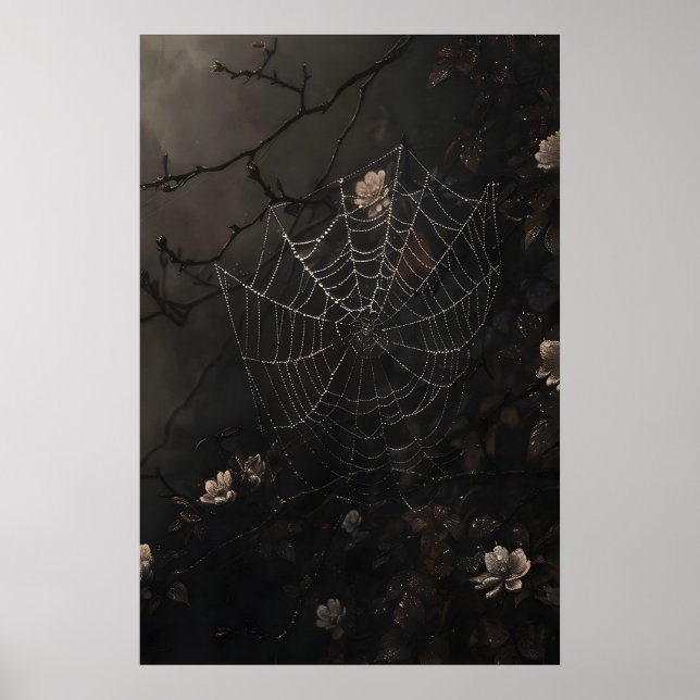 Floral Spider Web Print, Dark Academia Gothic Poster (Front)