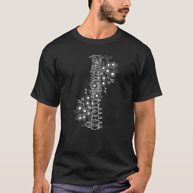 Floral Spinal Cord Human Spine Flower Skull Anatom T-Shirt (Front)