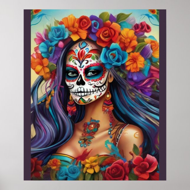 Floral Splendour in Sugar Skull Makeup Poster (Front)