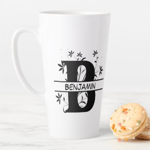 Floral Split Customised Alphabet monogram Letter B Latte Mug