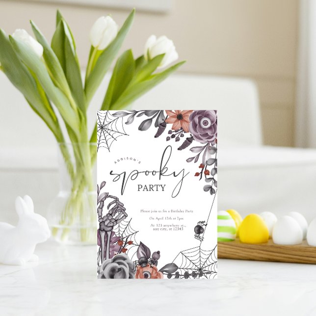 Floral Spooky Halloween Birthday Party Invitation Postcard (Creator Uploaded)