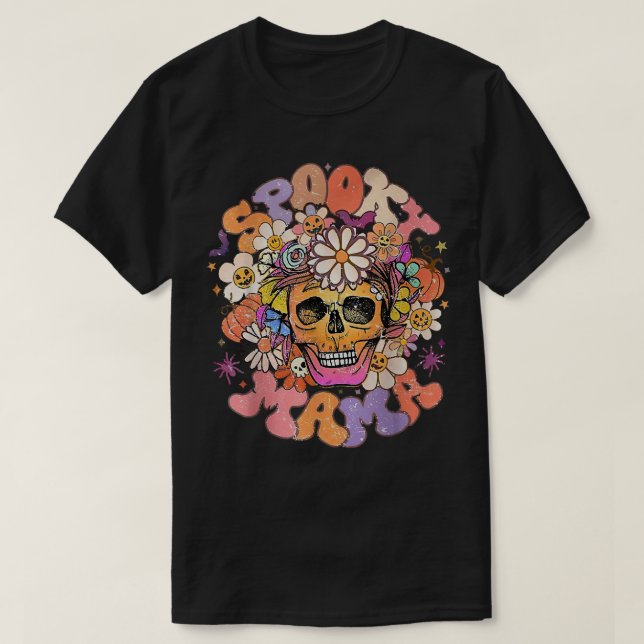 Floral Spooky Mama Retro Halloween Groovy Spooky S T-Shirt (Design Front)