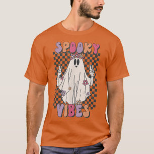 Floral Spooky Vibes Halloween Retro Groovy Ghost  T-Shirt