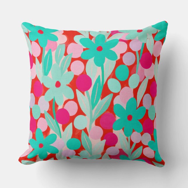 Floral Spots in red pattern Cushion (Front)