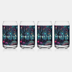 Floral Spray Fantasy Art Set of 4 Can Glass