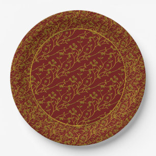 Floral Spray,GOLD-RED 6-PAPER PARTY PLATES