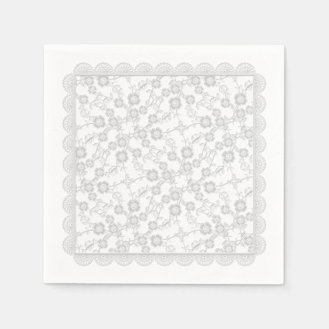 Floral Spray,Lace-Bridal White-PAPER PARTY NAPKINS (Front)