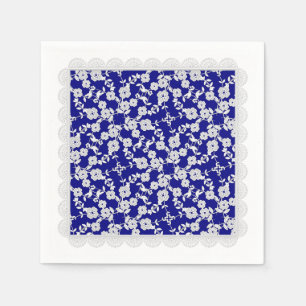 Floral Spray,Lace-White-Blue-PAPER PARTY NAPKINS