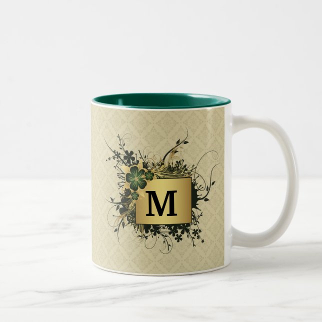 Floral Spray Personalised Two-Tone Coffee Mug (Right)