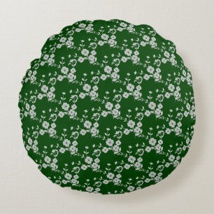 Floral Spray-S1-Green-White-16in ROUND PILLOW