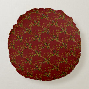 Floral Spray-S1-Red-Gold-16in ROUND PILLOW