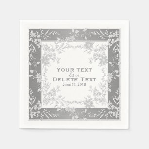 Floral Spray-Silver-White-Elegant Framed Napkins