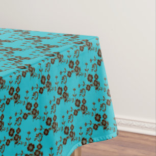 Floral Spray,Style 1-Aqua-Brown-52x70 TABLECLOTH