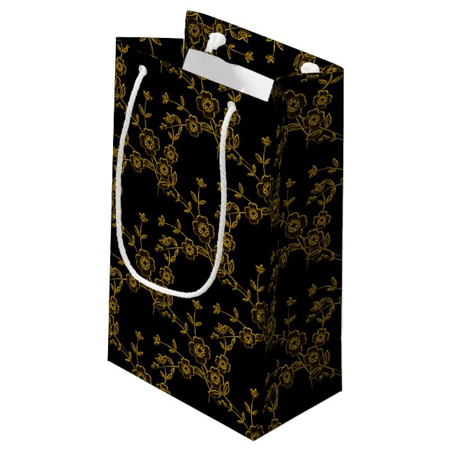 Floral Spray Style 1, Black-Gold-GIFT BAG s (Back Angled)