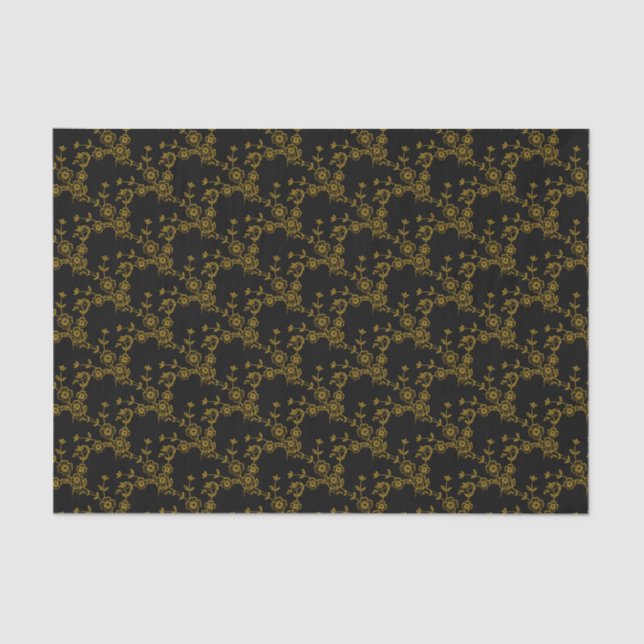 Floral Spray Style 1 Black-Gold-TISSUE WRAP Tissue Paper (Front)