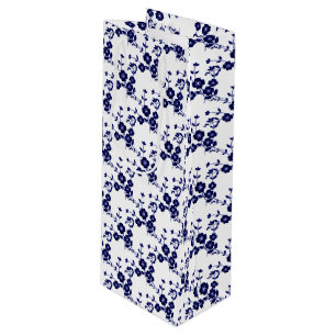 Floral Spray Style 1, Blue-White-WINE GIFT BAG