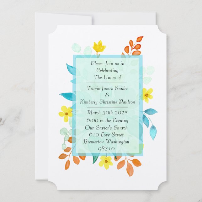 Floral Spray Wedding Invitation (Back)