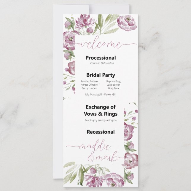 Floral Spray Wedding Program  (Front)