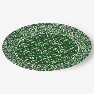 Floral Spray,WHITE-GREEN 6-PAPER PARTY PLATES