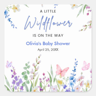 Floral Spring A Little Wildflower Baby Shower   Square Sticker