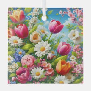 Floral/spring artwork glass tree decoration