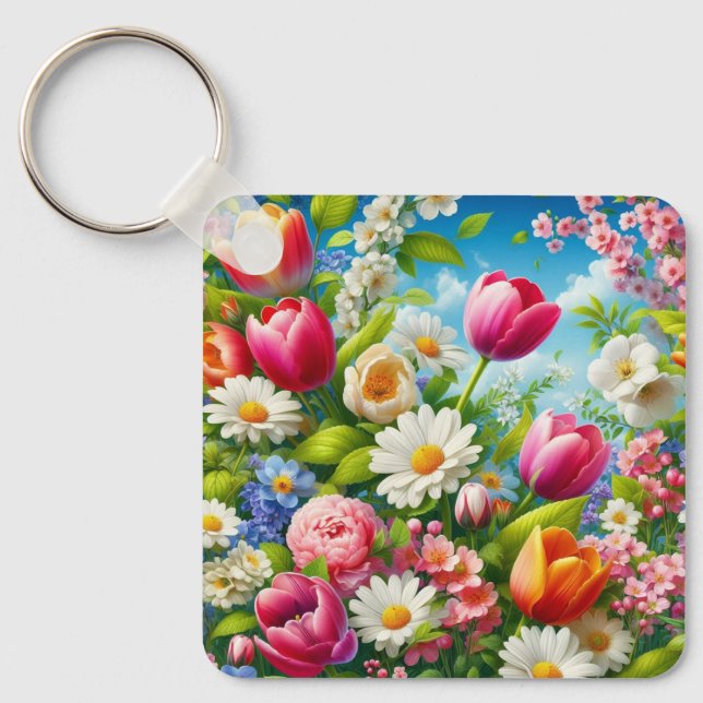 Floral/spring artwork  key ring (Front)