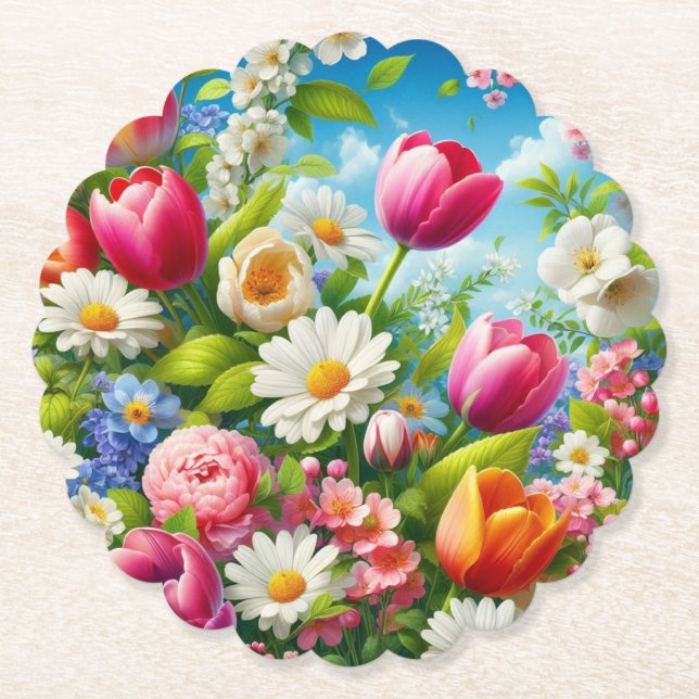 Floral/spring artwork  paper coaster (Front)