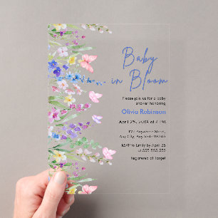 Floral Spring Baby in Bloom Baby Shower Acrylic Invitations