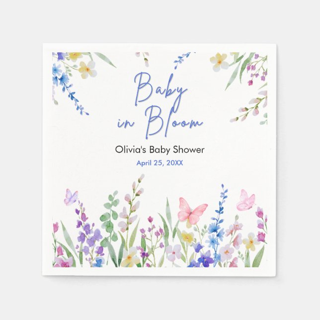 Floral Spring Baby in Bloom Baby Shower   Napkin (Front)