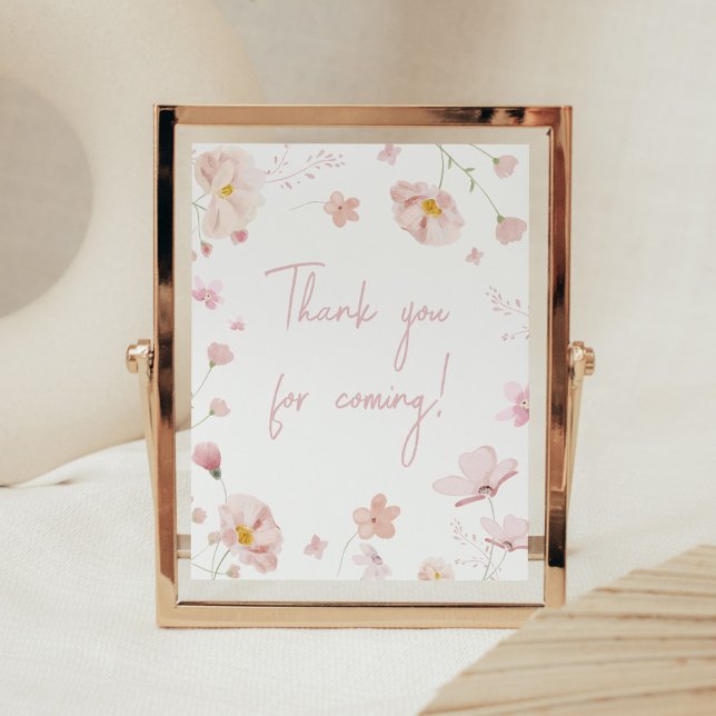 Floral Spring Baby in Bloom Thank you for Coming Poster (Pink Spring Floral Baby in Bloom Baby Shower Thank you for Coming Sign)