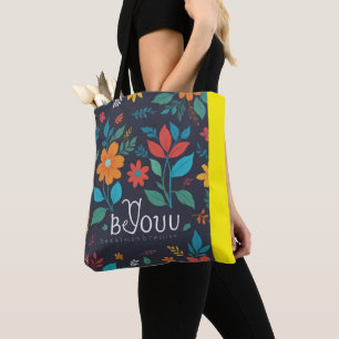 Floral Spring Blooms   Green Black Monogrammed  Tote Bag