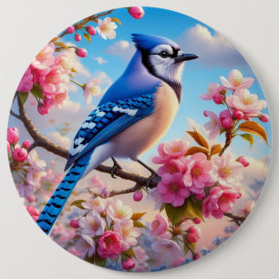 Floral/spring Blue Jay art 6 Cm Round Badge