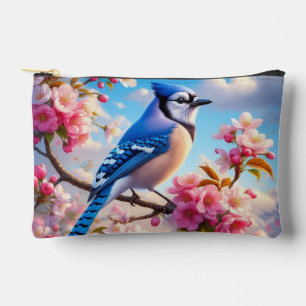 Floral/spring Blue Jay art Accessory Pouch