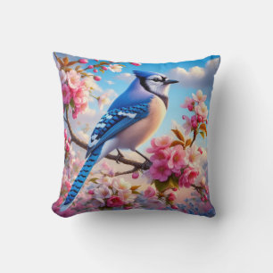 Floral/spring Blue Jay art Cushion